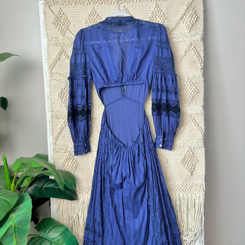 LoveShackFancy Aneesha Cutout Embroidered Cotton-voile Maxi Dress Blue XS - Picture 6 of 10